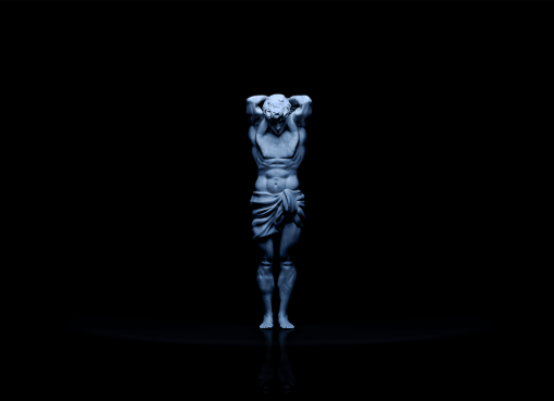 a greek man statue standing in the dark