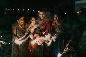 a happy family celebrating diwali